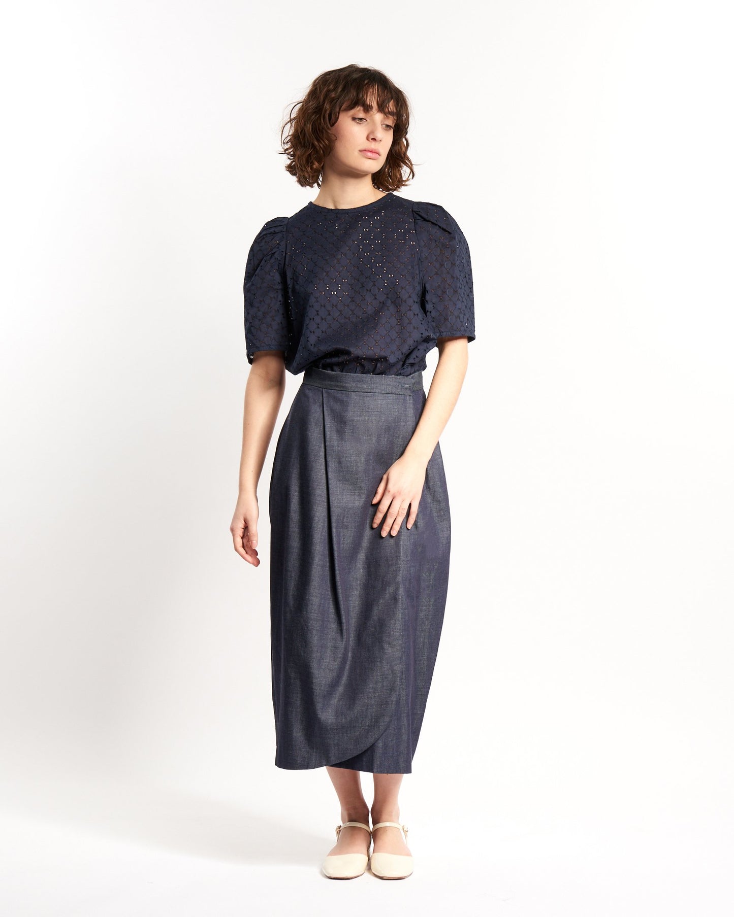 LANA NAVY EMBROIDERED TOP