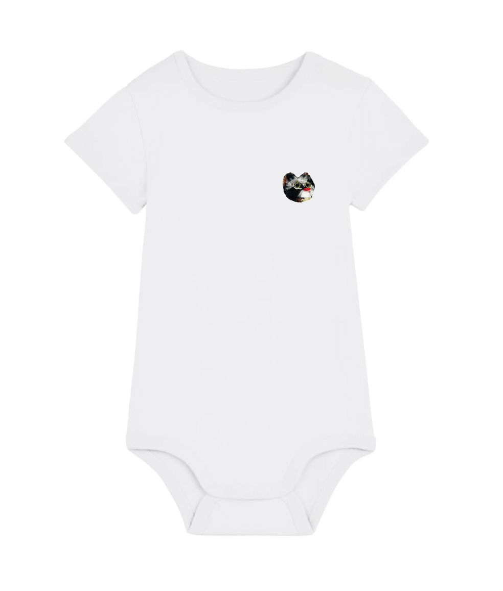Cute 1 year old baby bodysuit with cat embroidery