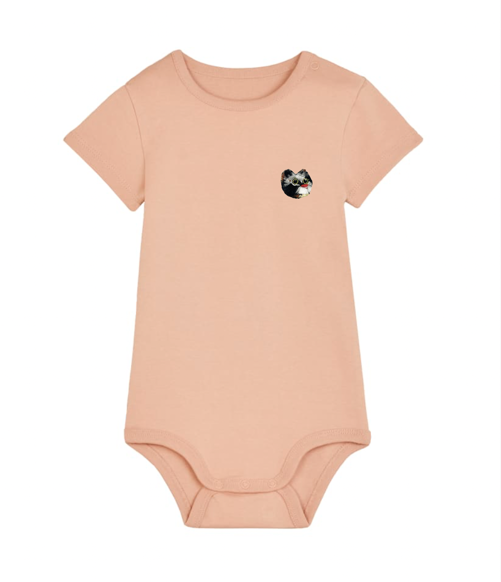Cute 1 year old baby bodysuit with cat embroidery