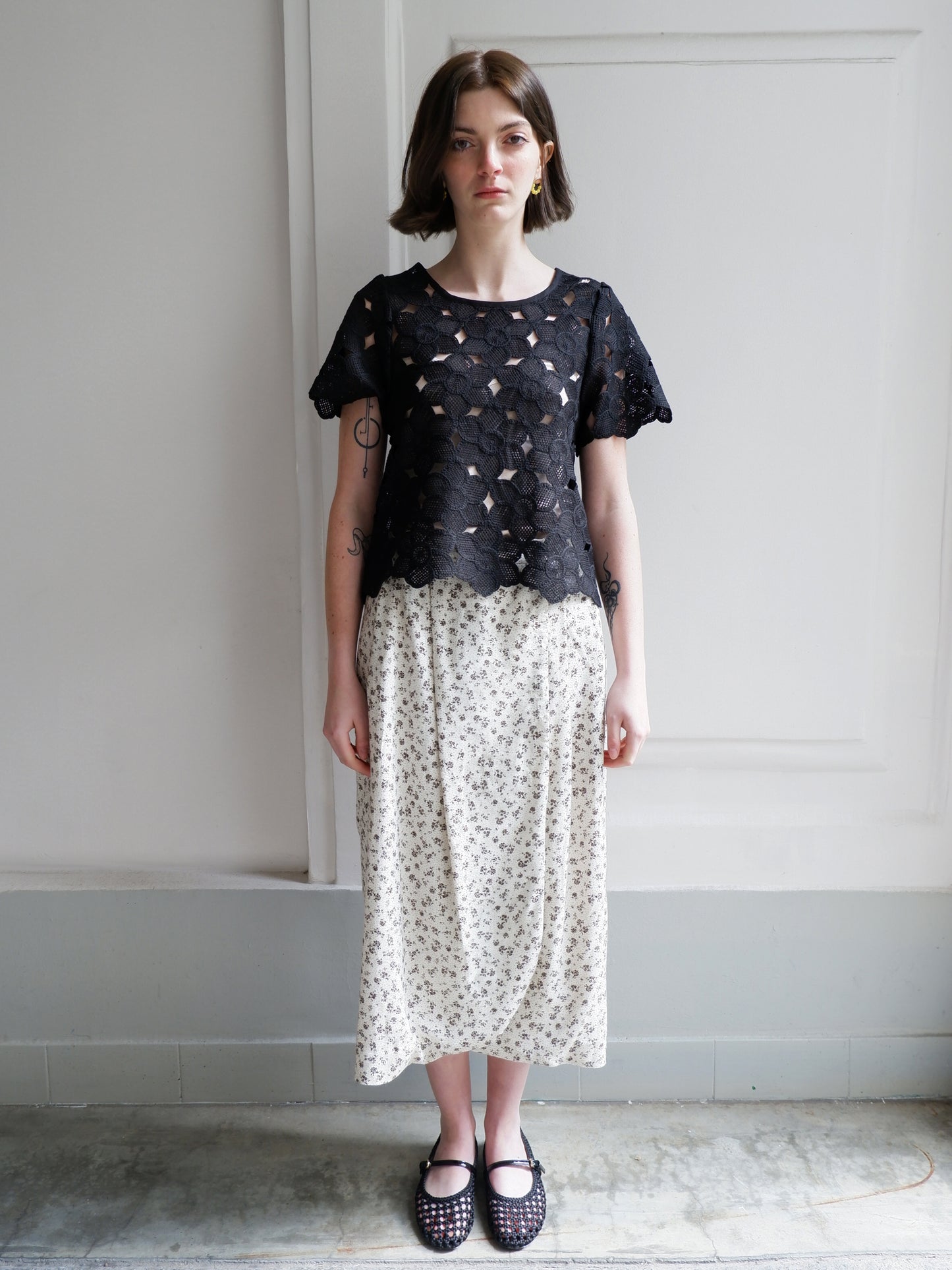 ALAIA BLACK FLOWER PRINT SKIRT