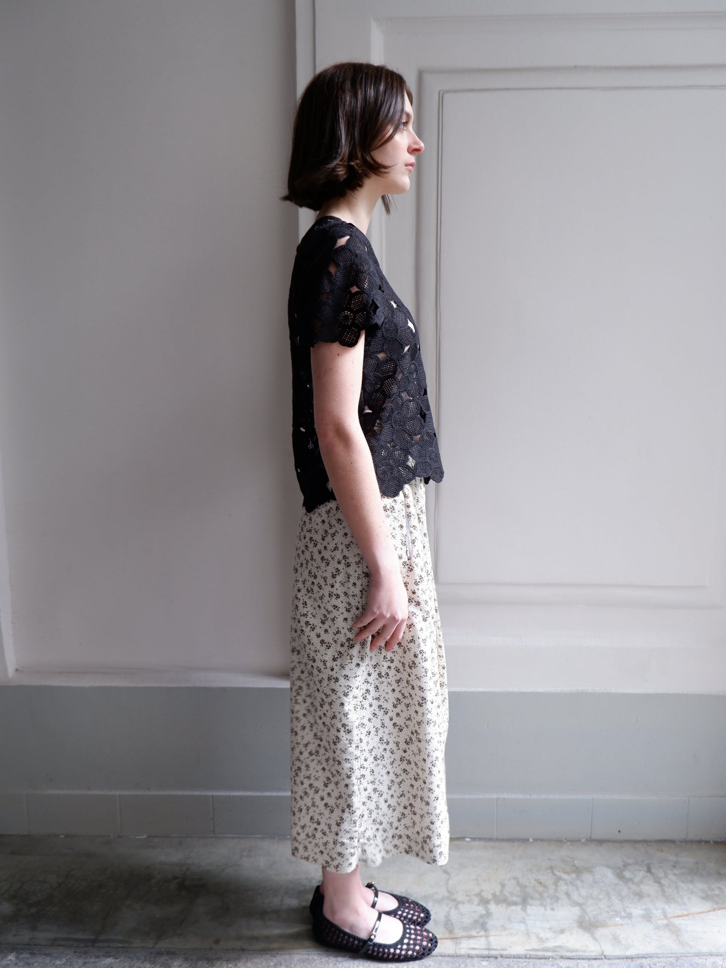 ALAIA BLACK FLOWER PRINT SKIRT