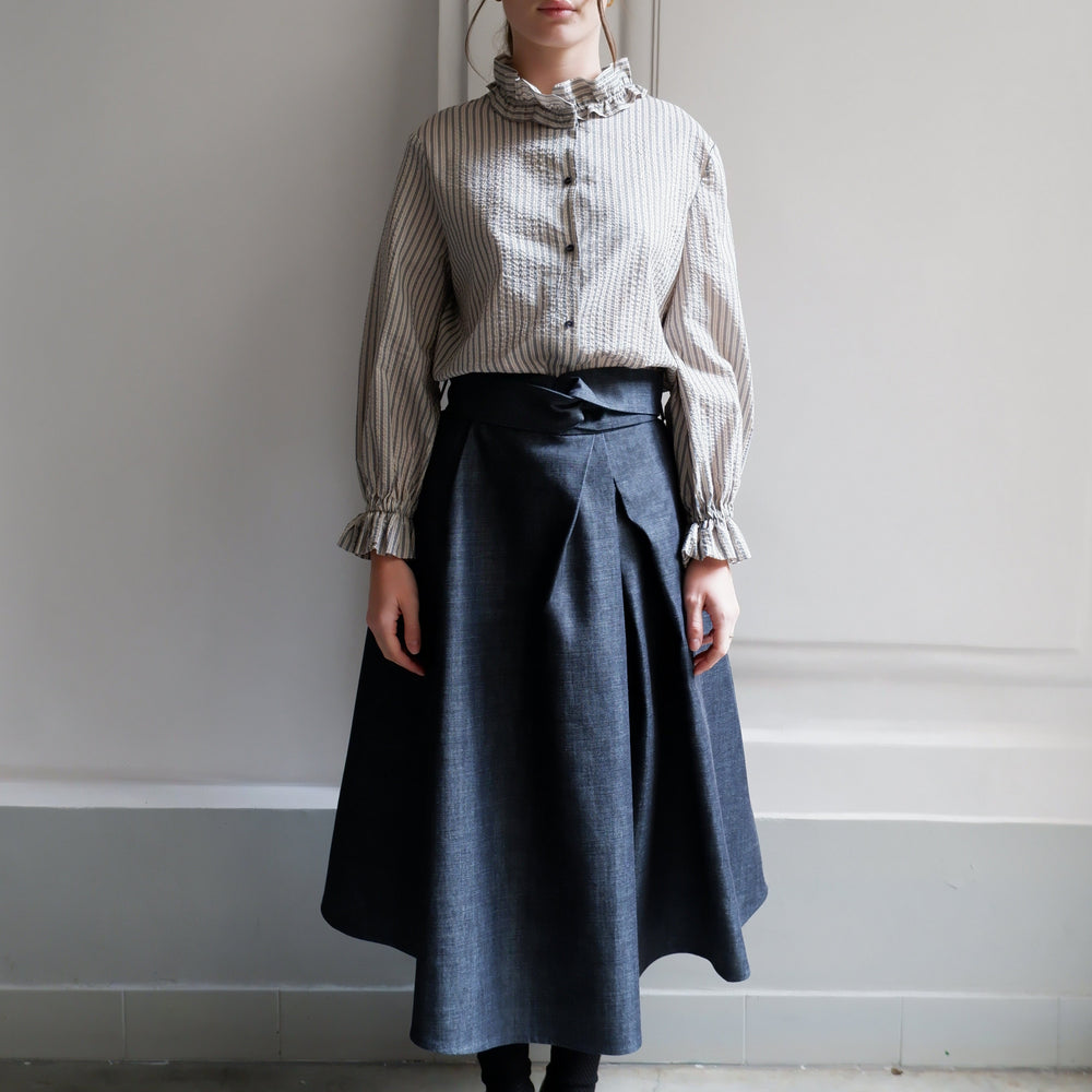 ISABELLA NAVY AND CAMEL STRIPED BLOUSE