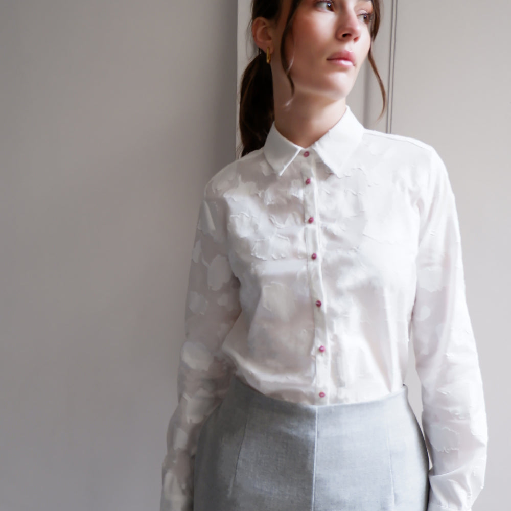 LEA WHITE PRINTED JACQUARD SHIRT