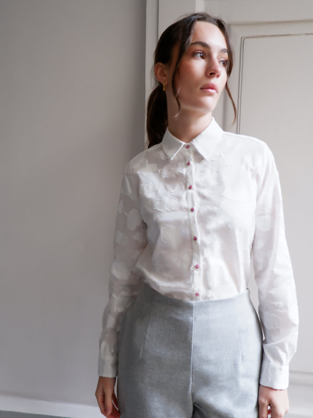 LEA WHITE PRINTED JACQUARD SHIRT