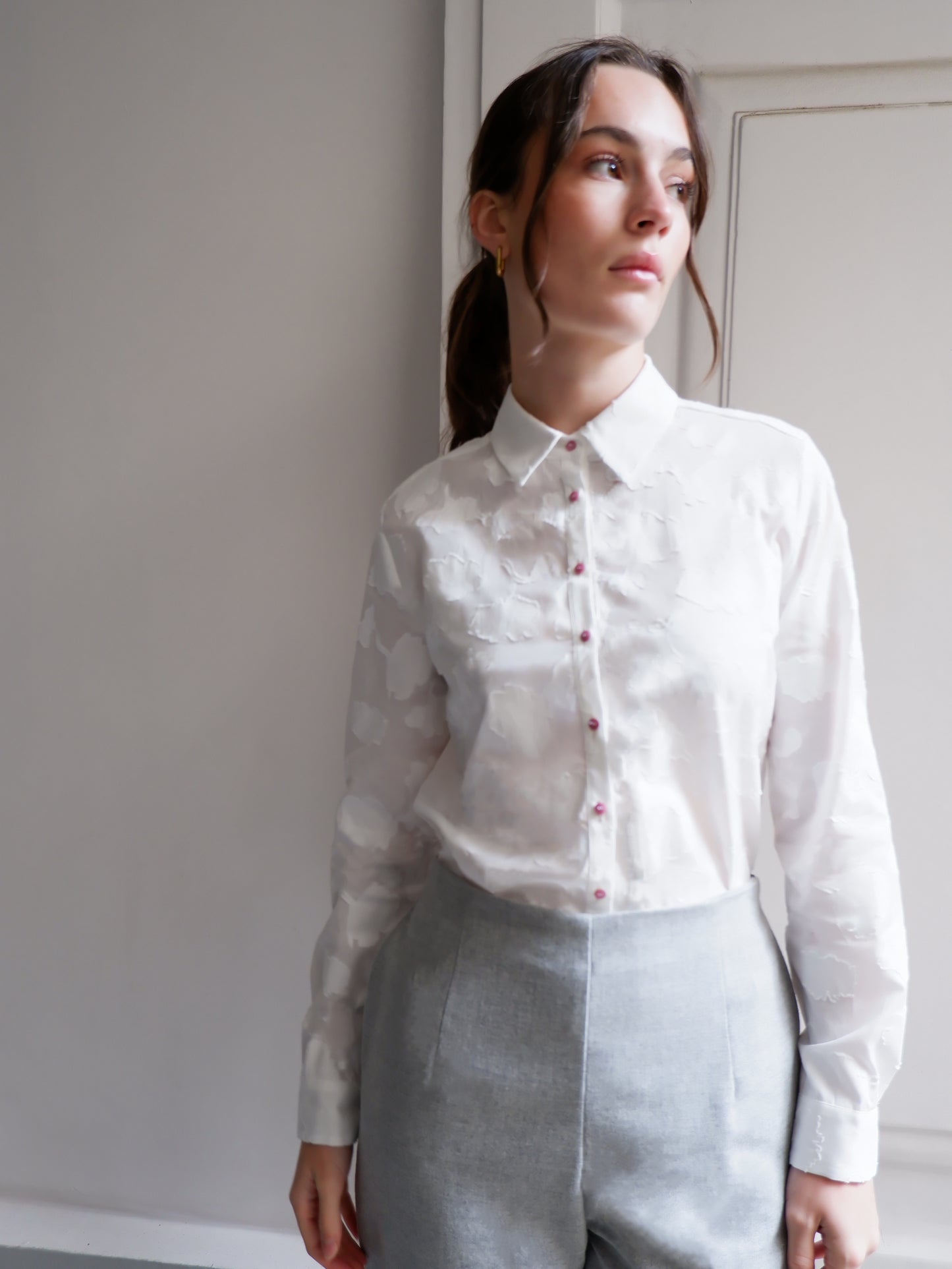 LEA WHITE PRINTED JACQUARD SHIRT