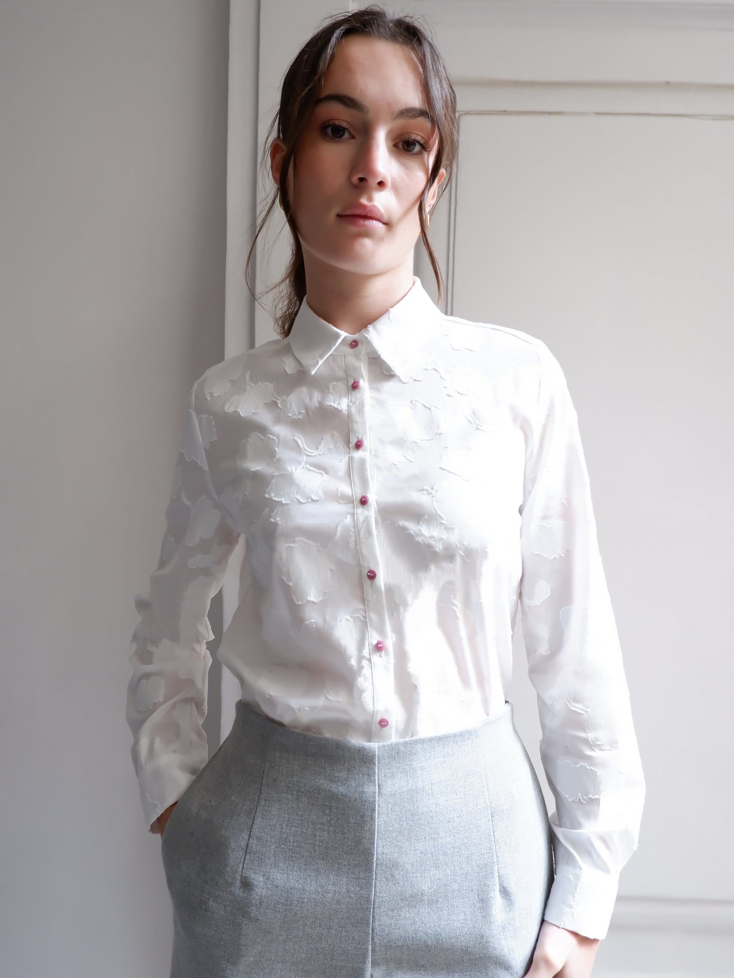 LEA WHITE PRINTED JACQUARD SHIRT
