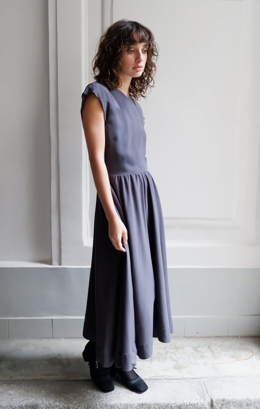 LUNA GREY SILK DRESS