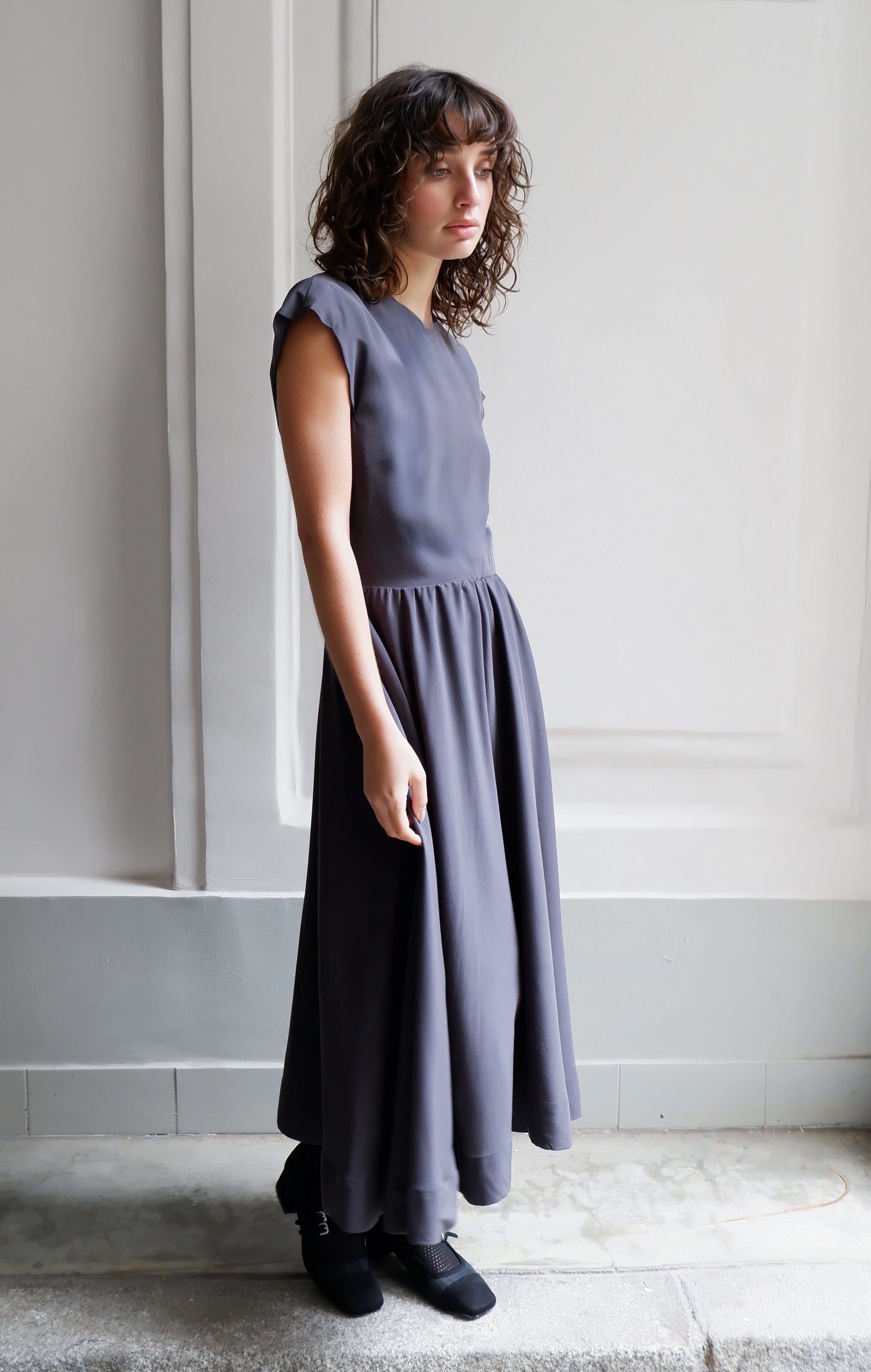 LUNA GREY SILK DRESS