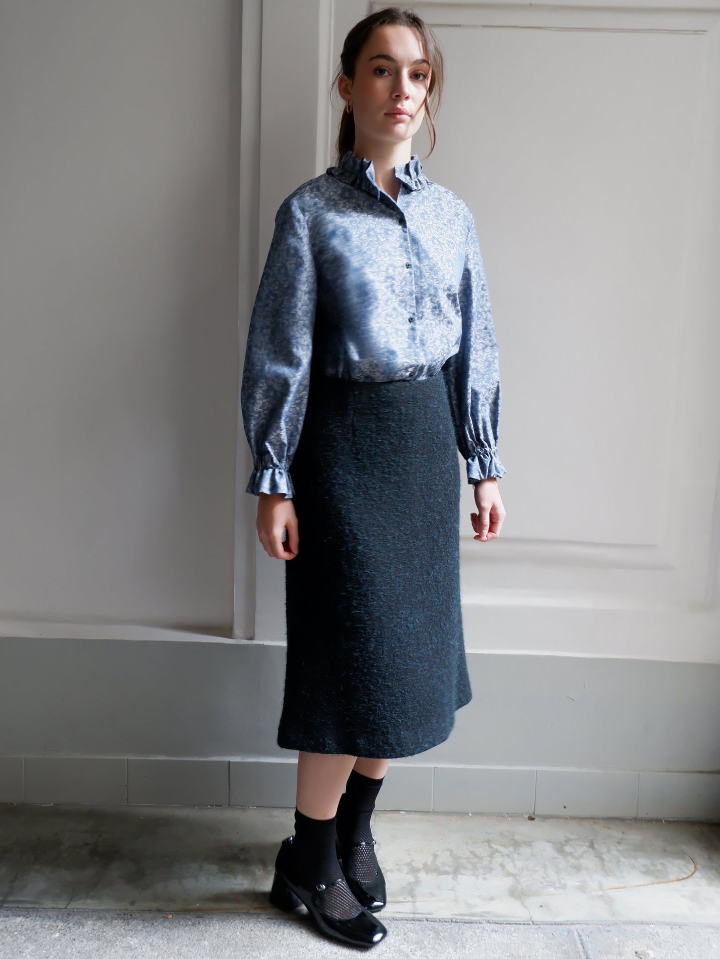 ISABELLA BLUE JACQUARD BLOUSE