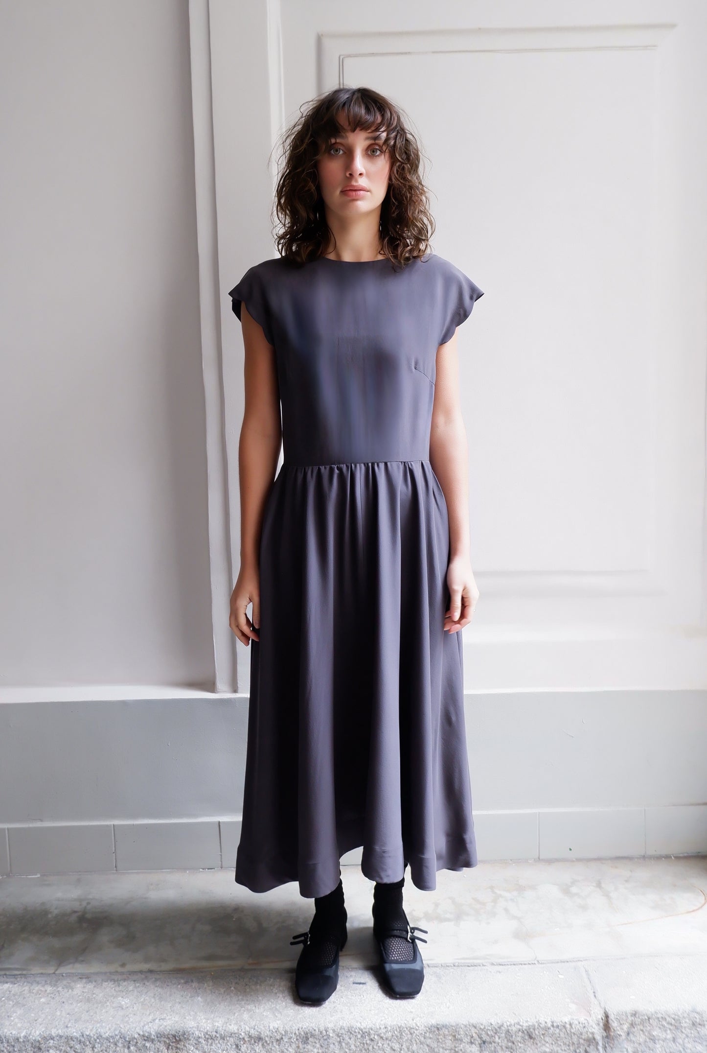 LUNA GREY SILK DRESS
