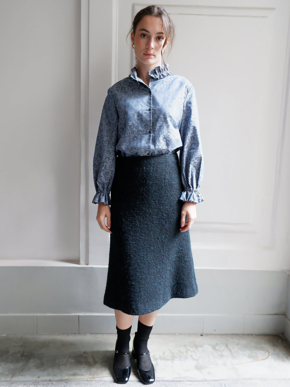 ISABELLA BLUE JACQUARD BLOUSE