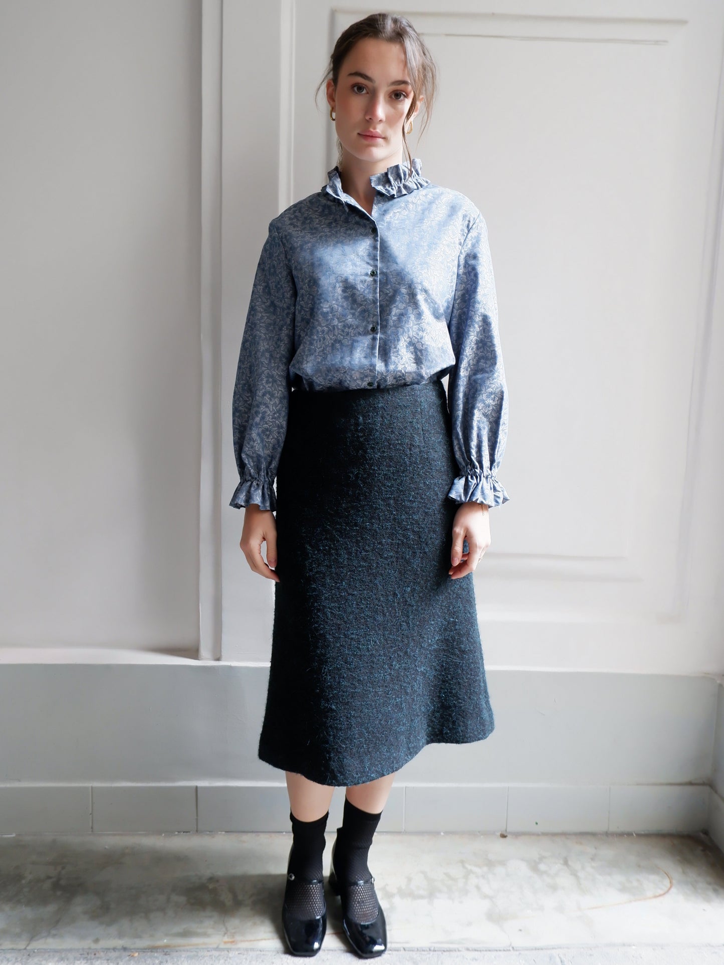 ISABELLA BLUE JACQUARD BLOUSE