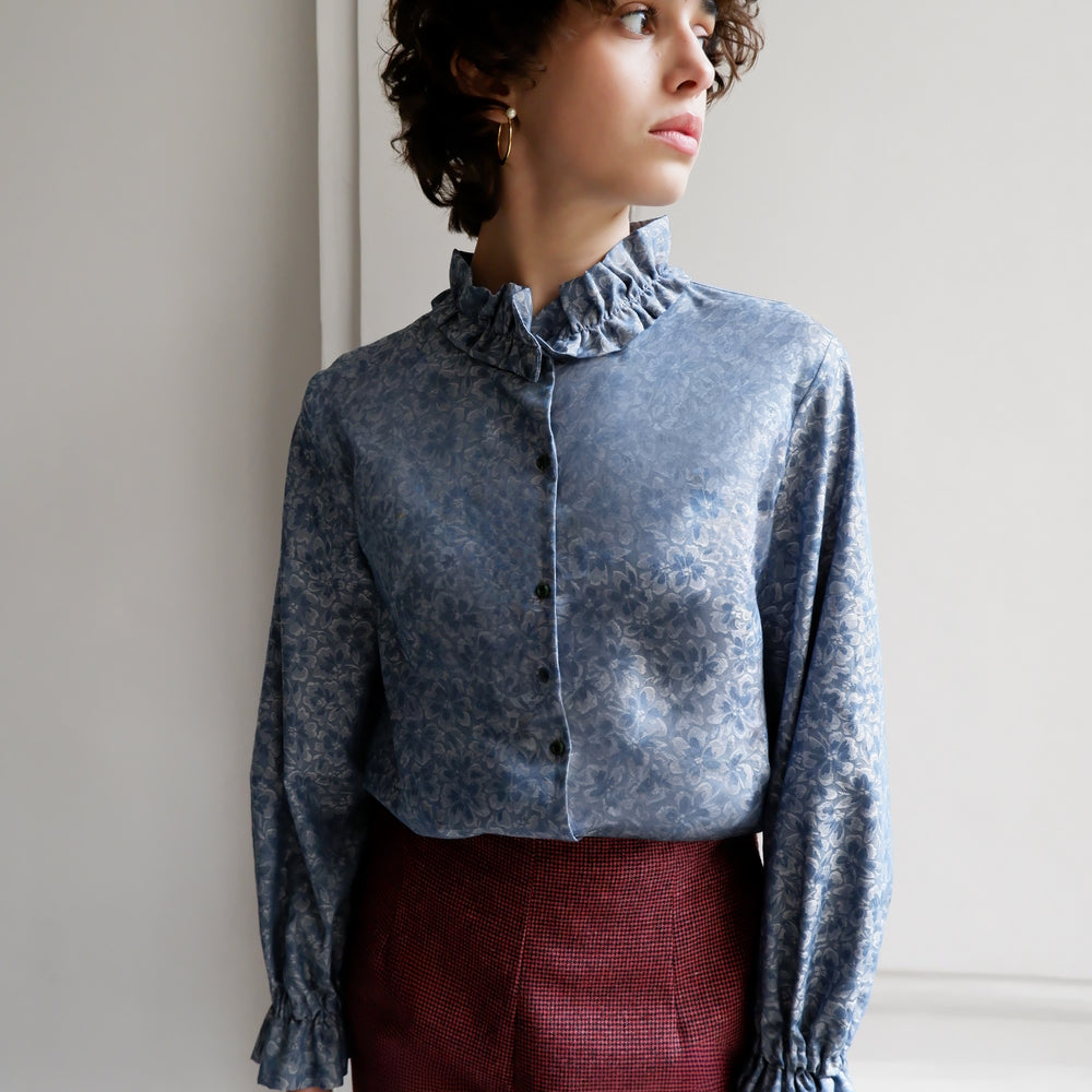 ISABELLA BLUE JACQUARD BLOUSE