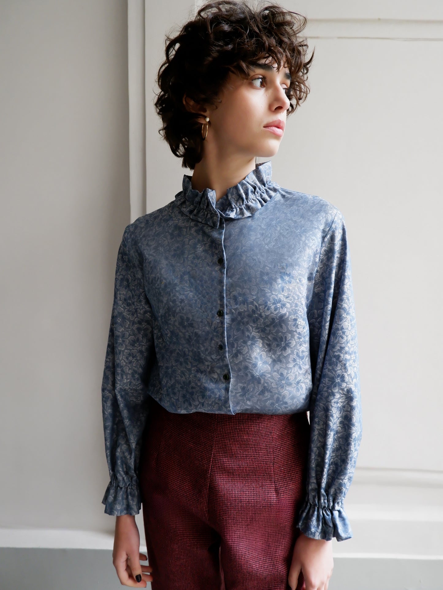 ISABELLA BLUE JACQUARD BLOUSE