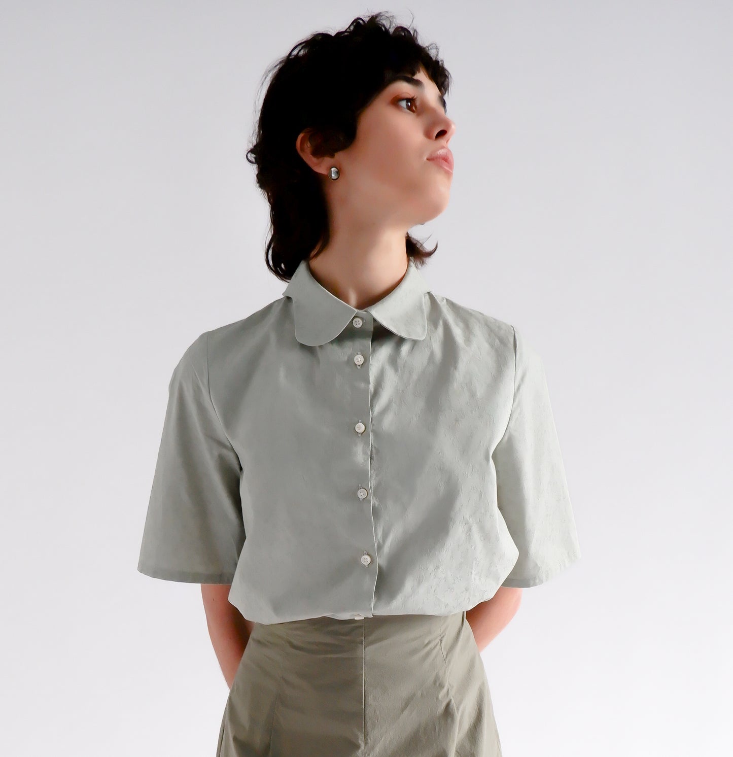 CLARISSE GREEN JACQUARED TOP