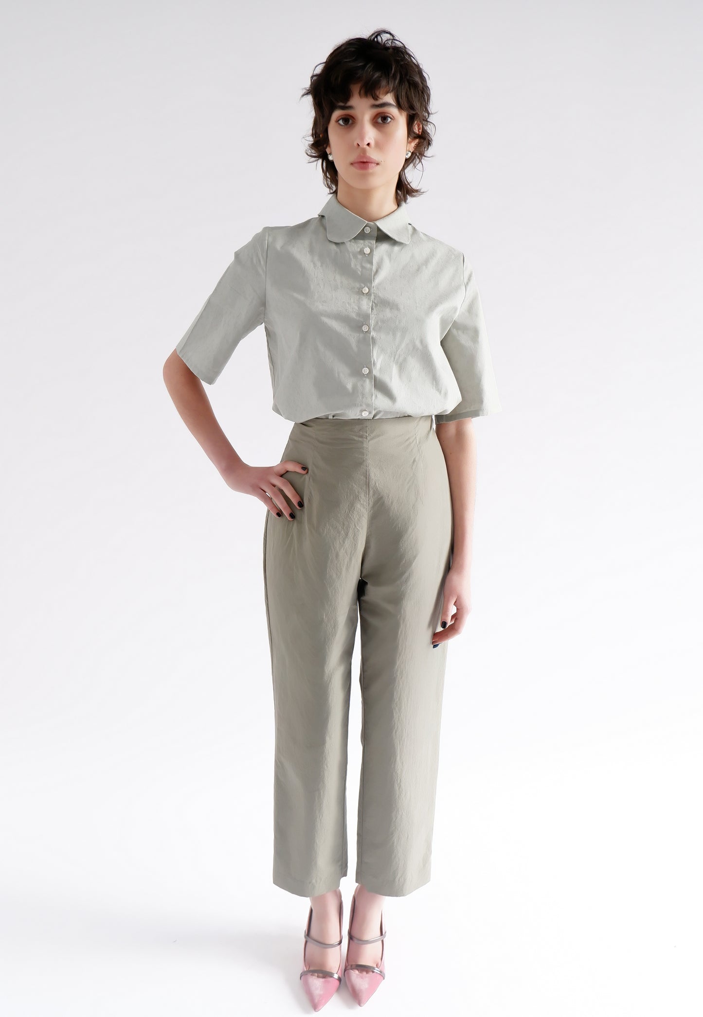 CLARISSE GREEN JACQUARED TOP