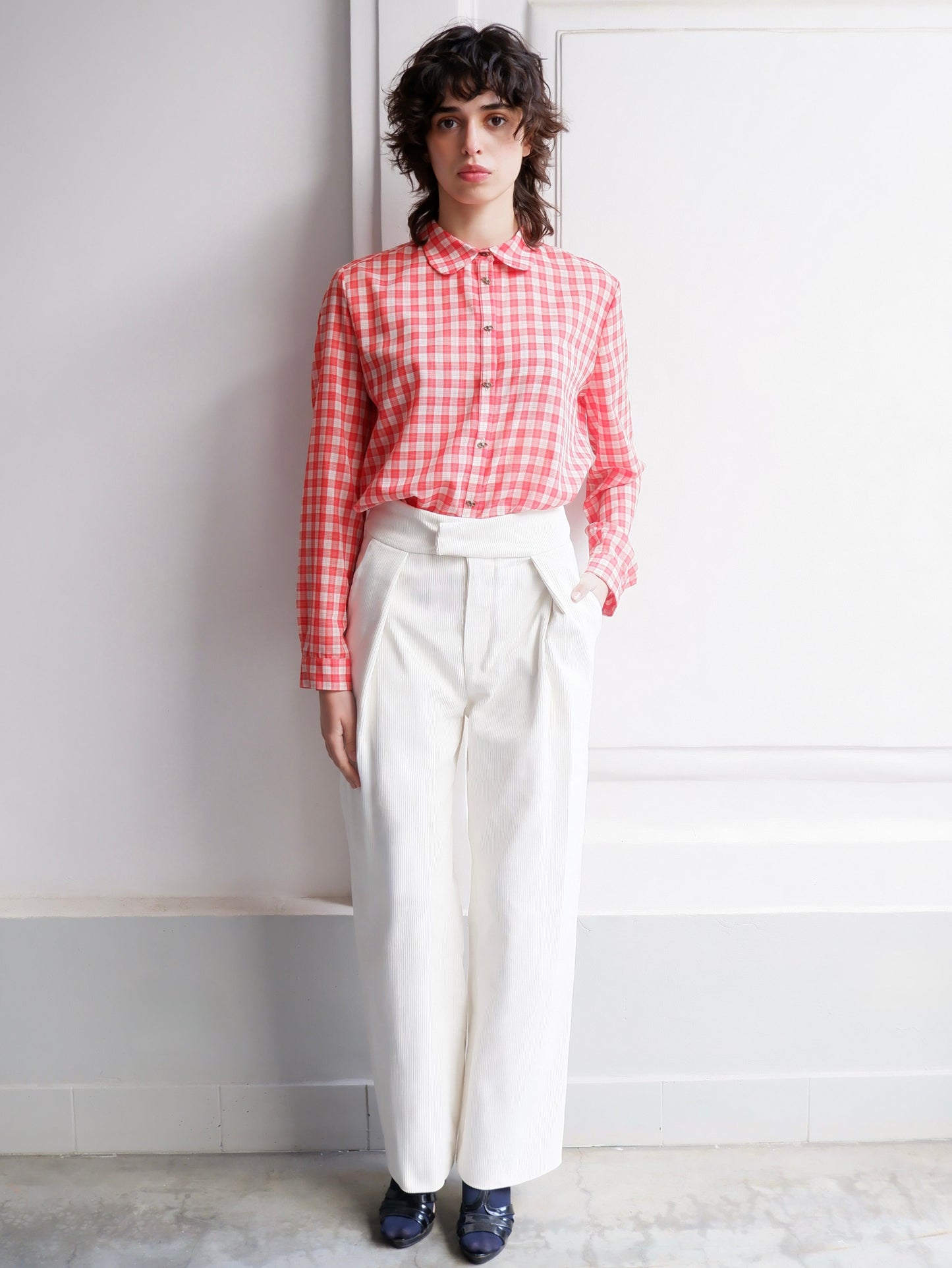 PANTALON LÉANNE EN VELOURS CÔTELÉ BLANC