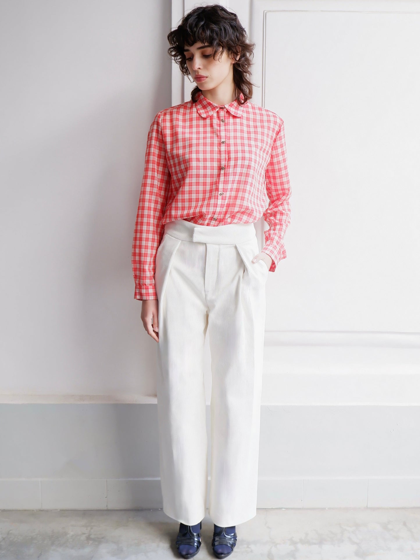 PANTALON LÉANNE EN VELOURS CÔTELÉ BLANC