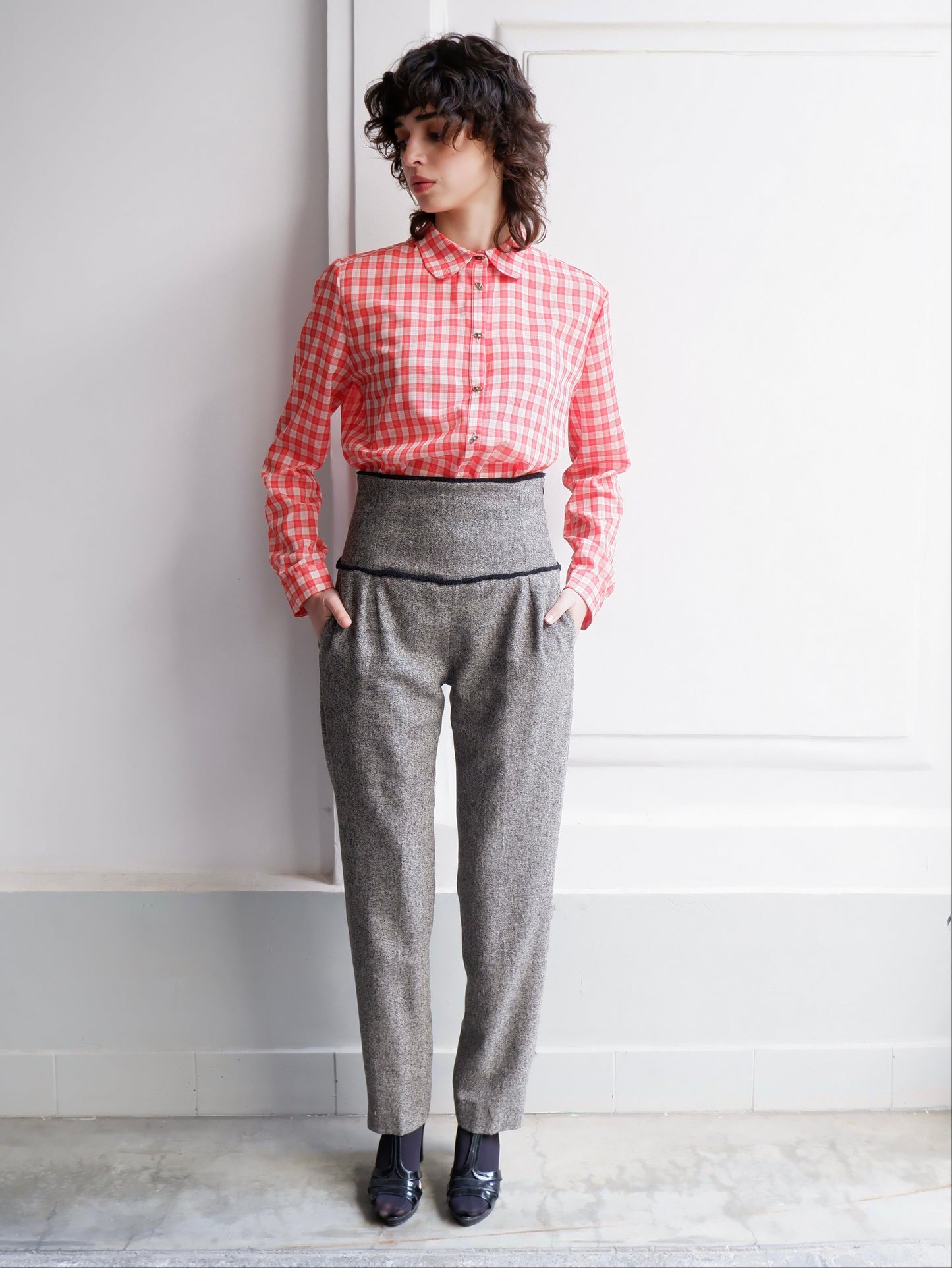 PANTALON GLORIA EN LAINE NOIRE ET BLANCHE
