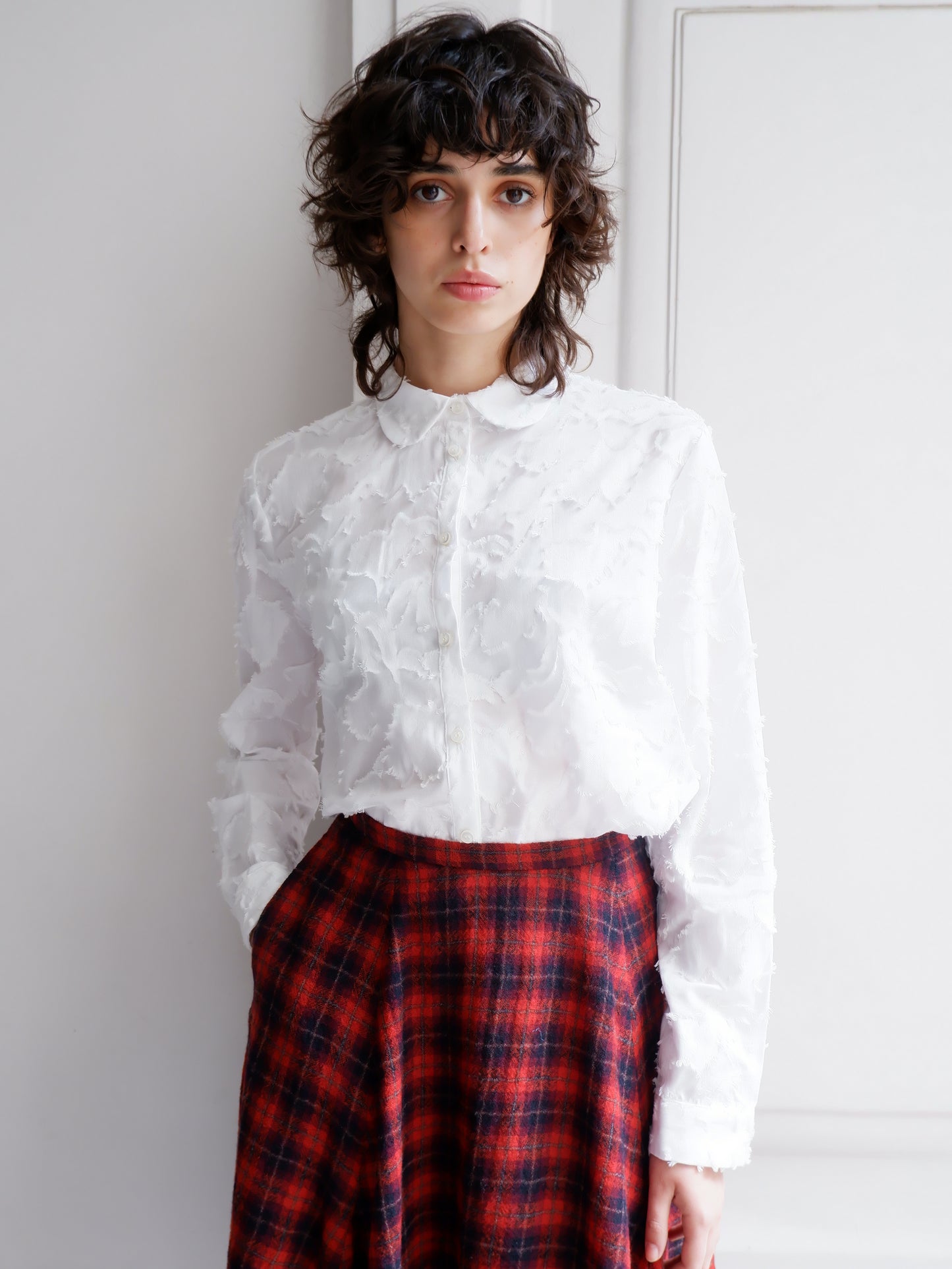BLOUSE CLARISSE L JACQUARD FLORAL BLANC