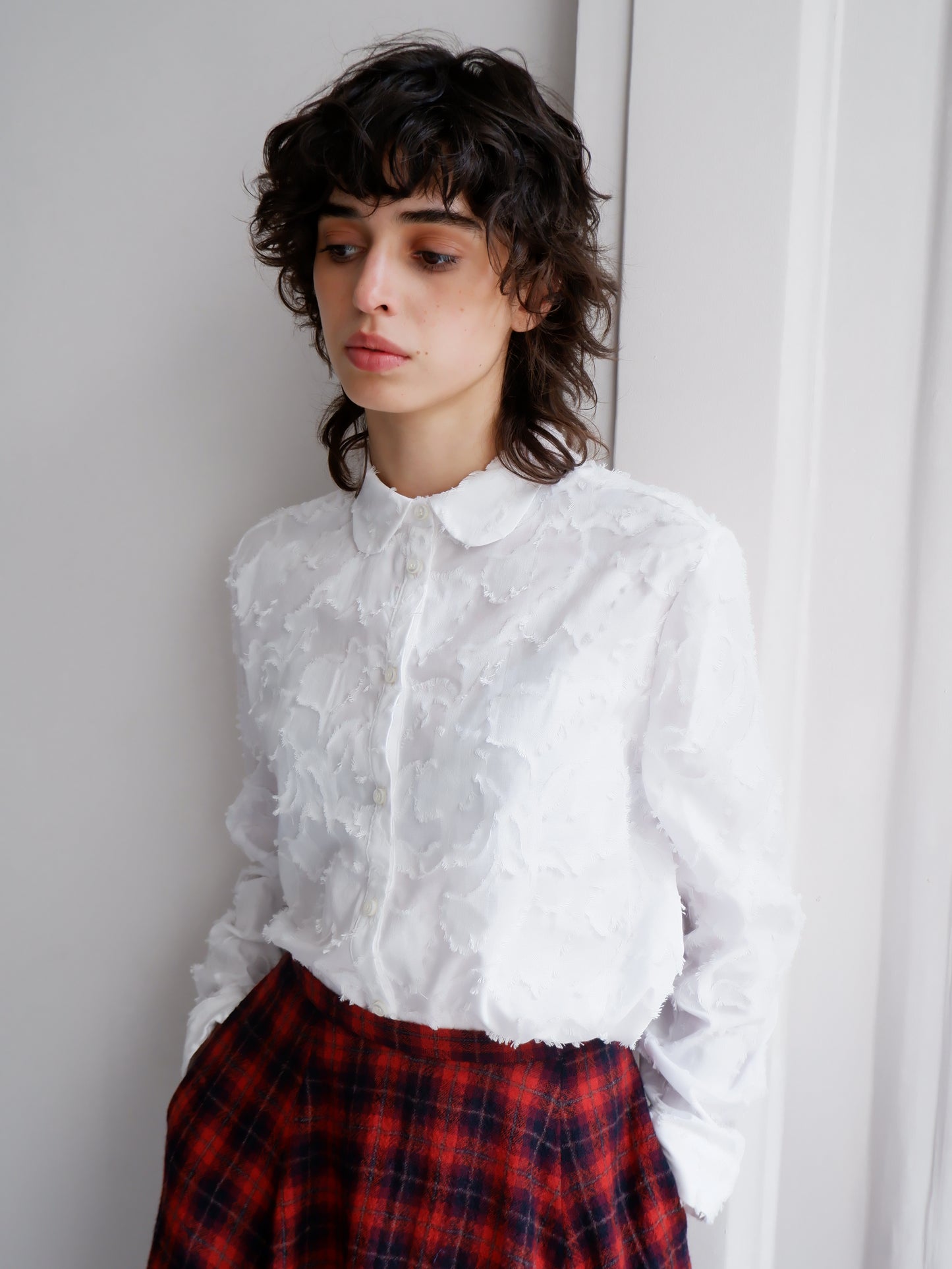 BLOUSE CLARISSE L JACQUARD FLORAL BLANC