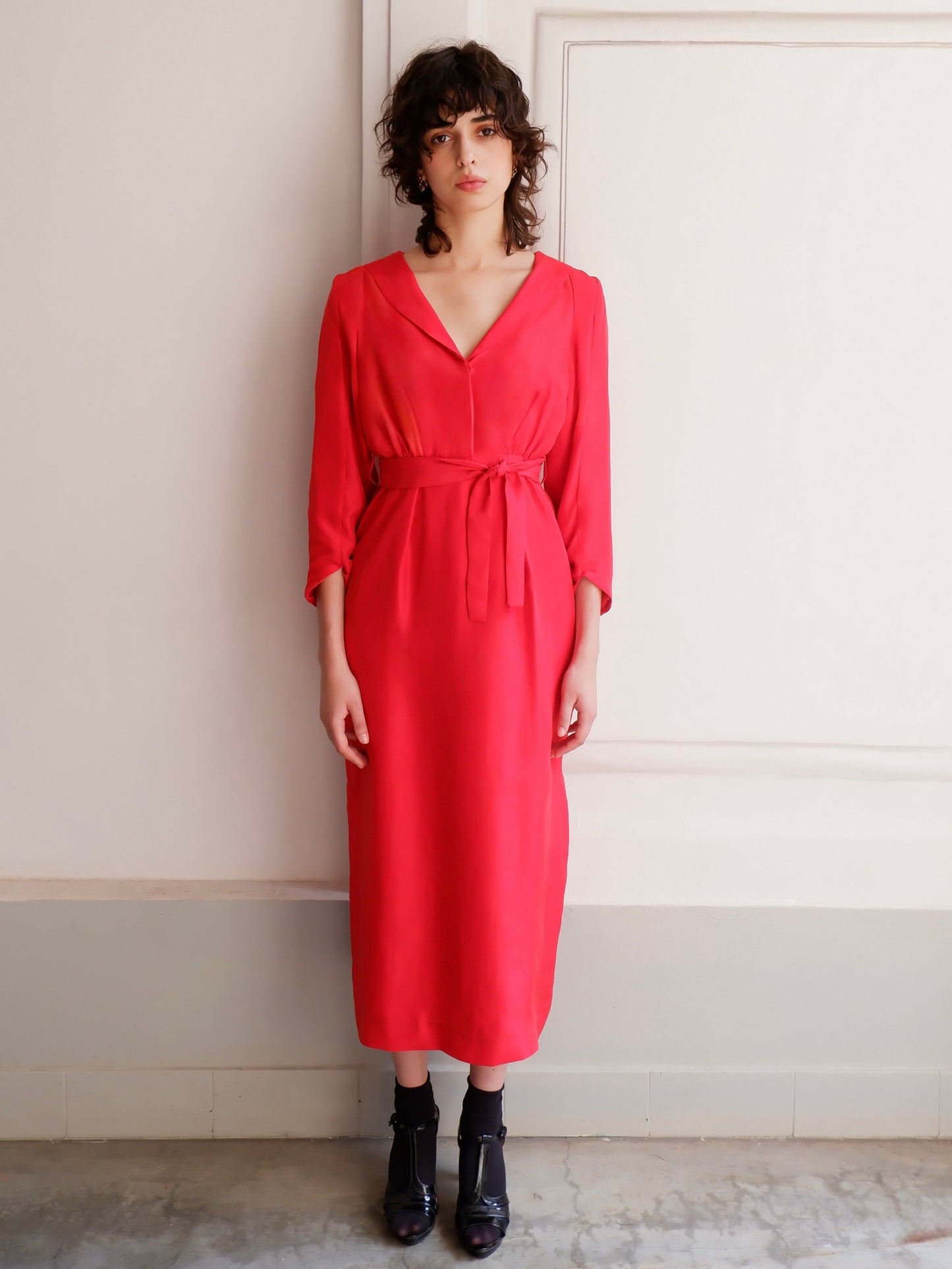 MANTEAU MARIE EN SOIE ROUGE