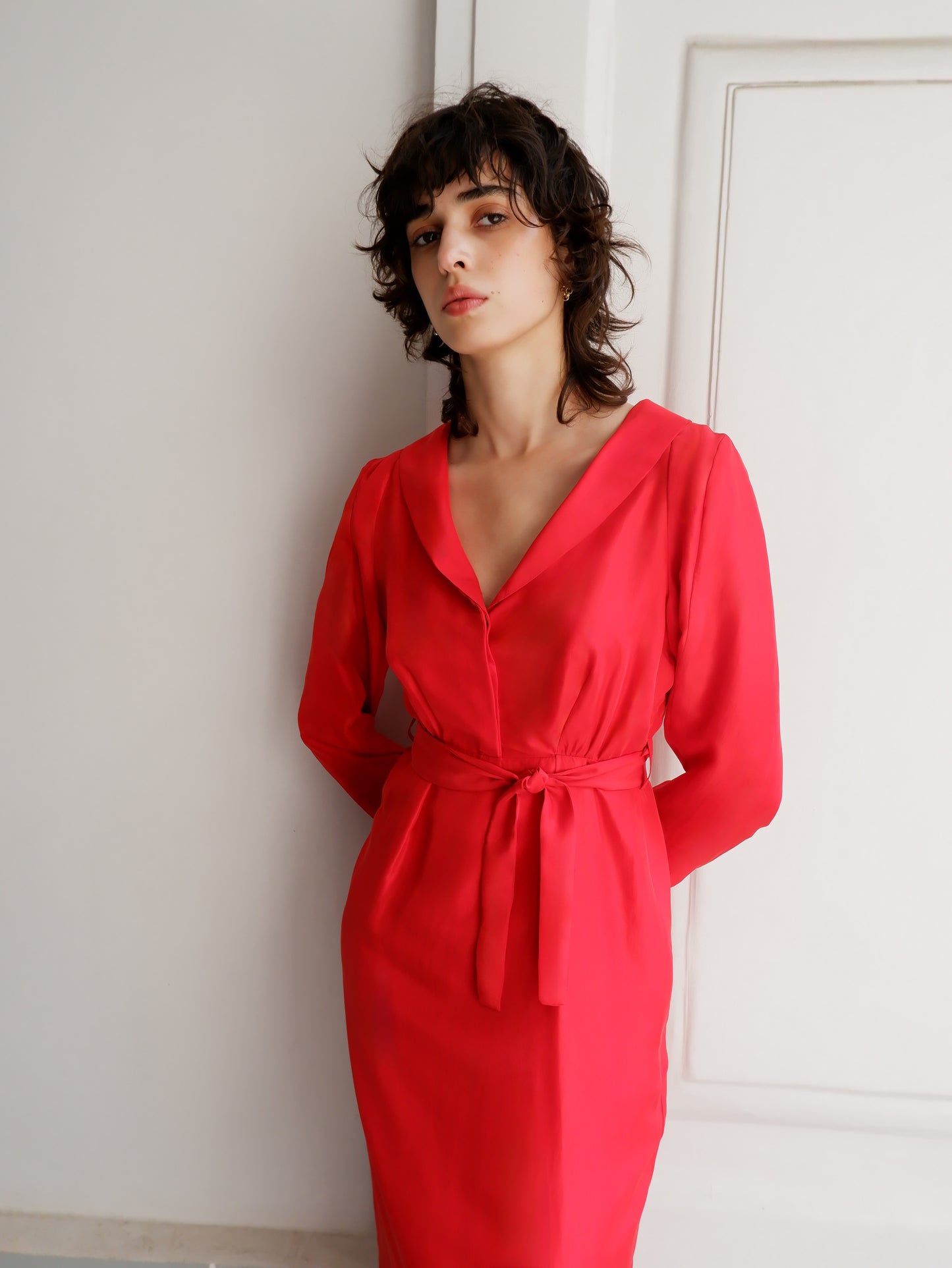 MANTEAU MARIE EN SOIE ROUGE
