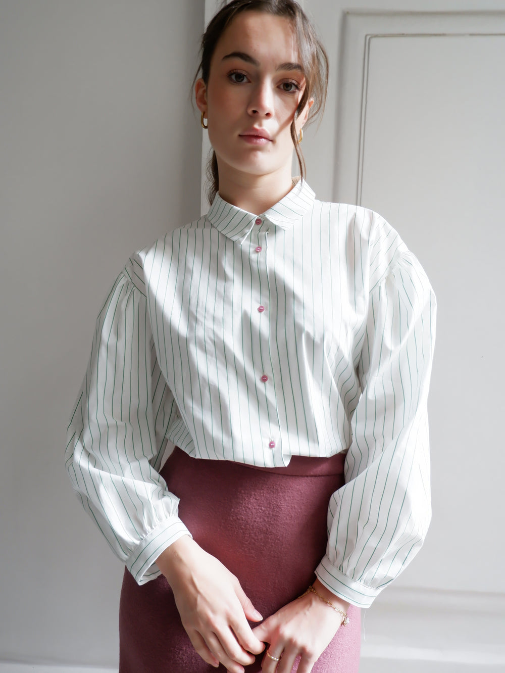 EDITH GREEN STRIPES BLOUSE