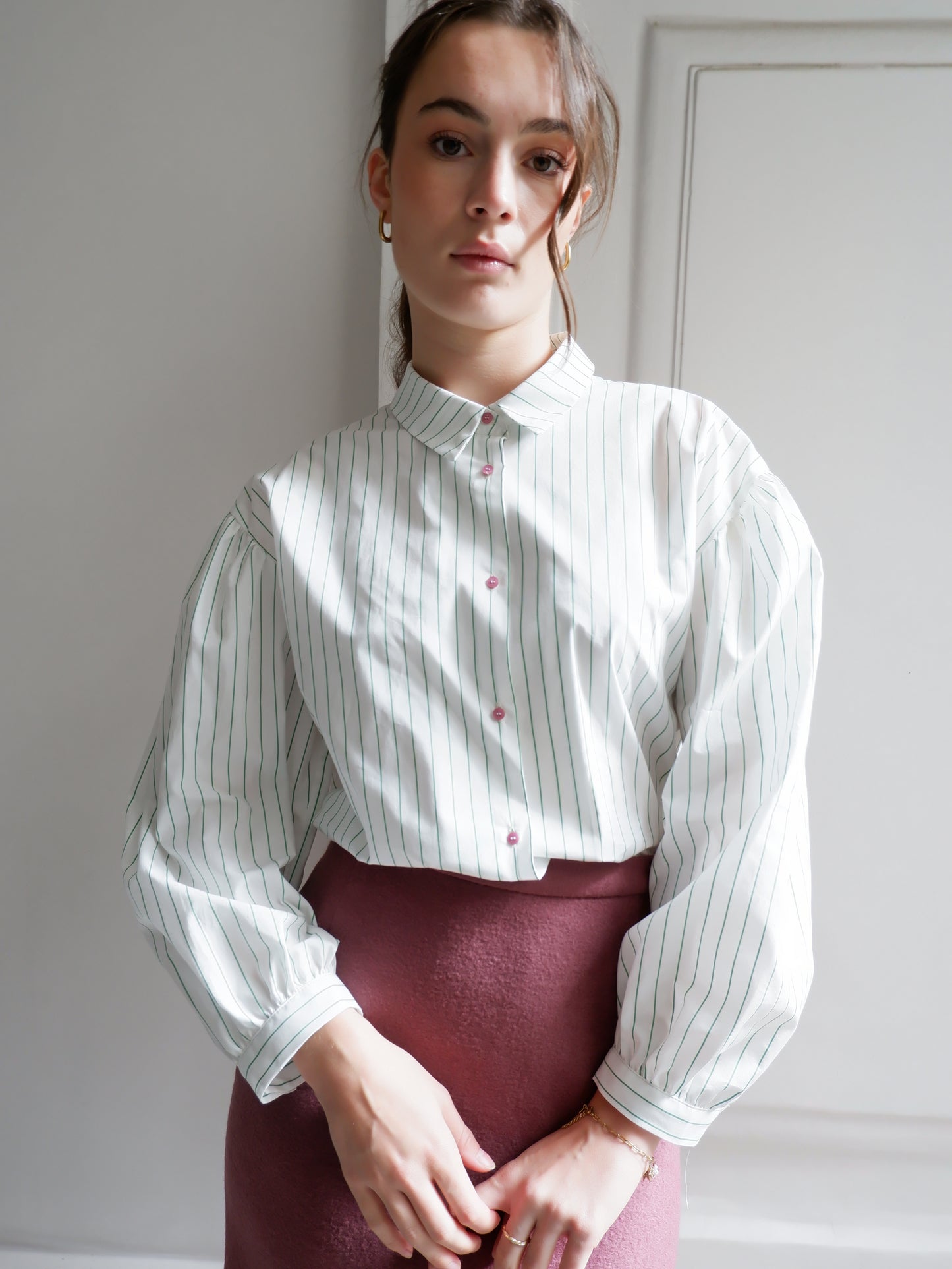EDITH GREEN STRIPES BLOUSE