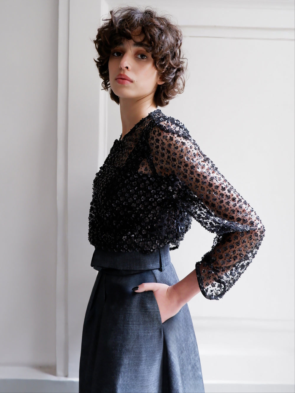 Veste Agathe noire à paillettes