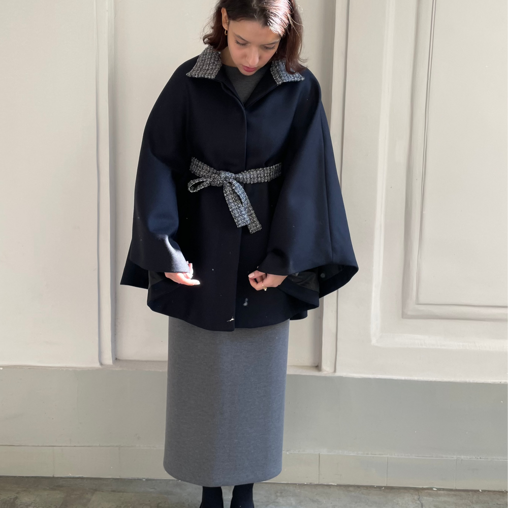 ANGELE NAVY TWEED CAPE