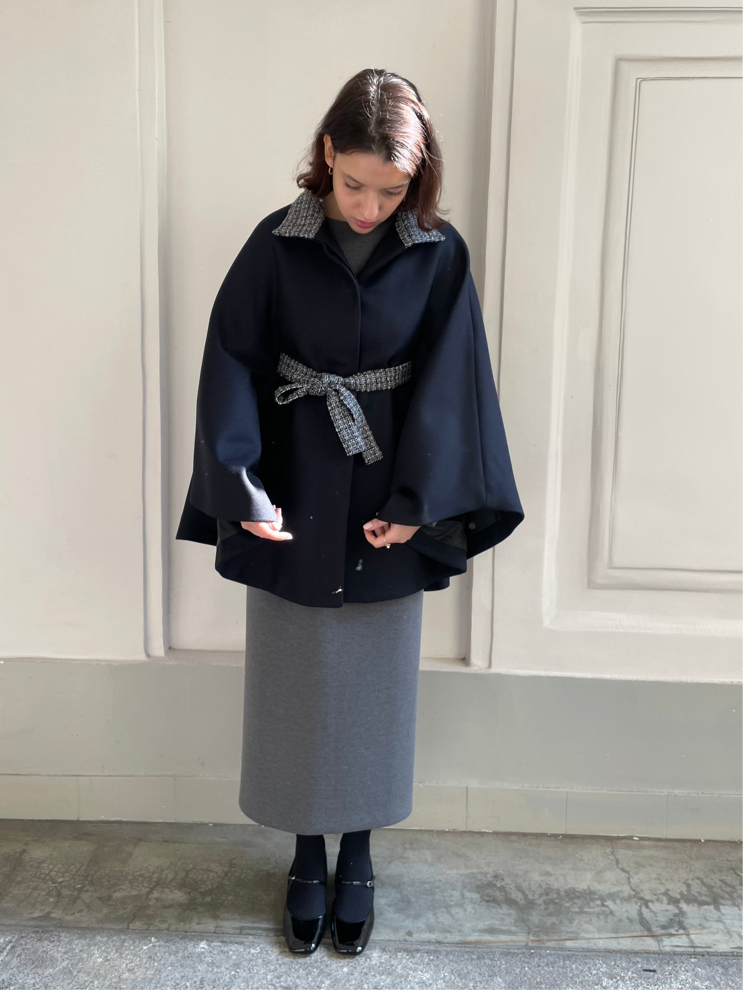 ANGELE NAVY TWEED CAPE