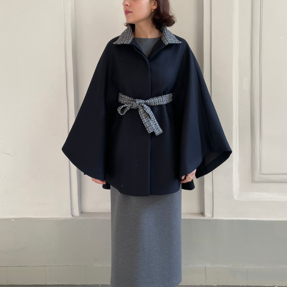 ANGELE NAVY TWEED CAPE