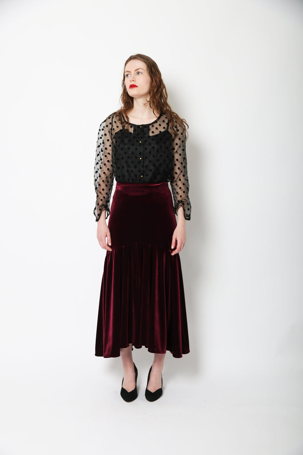 MARIA SKIRT BURGUNDY VELVET