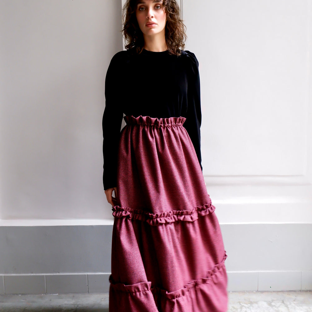 
                      
                        ONDINE RED AND BLACK HOUNDSTOOTH SKIRT
                      
                    
