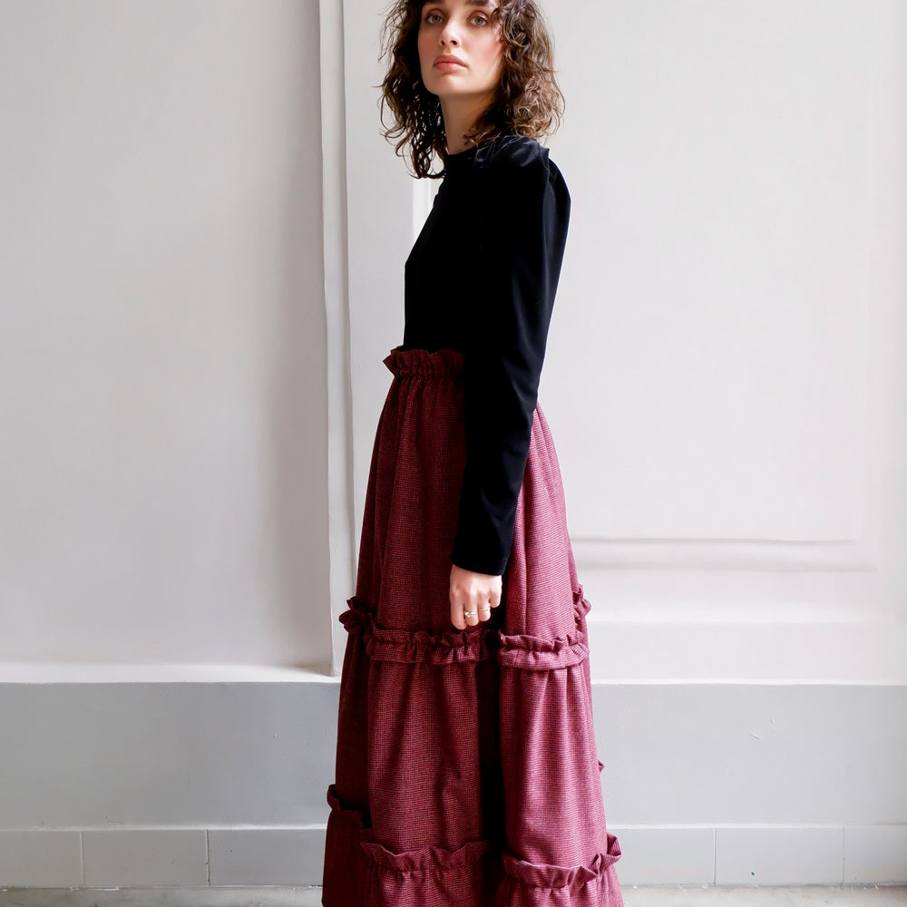 ONDINE RED AND BLACK HOUNDSTOOTH SKIRT