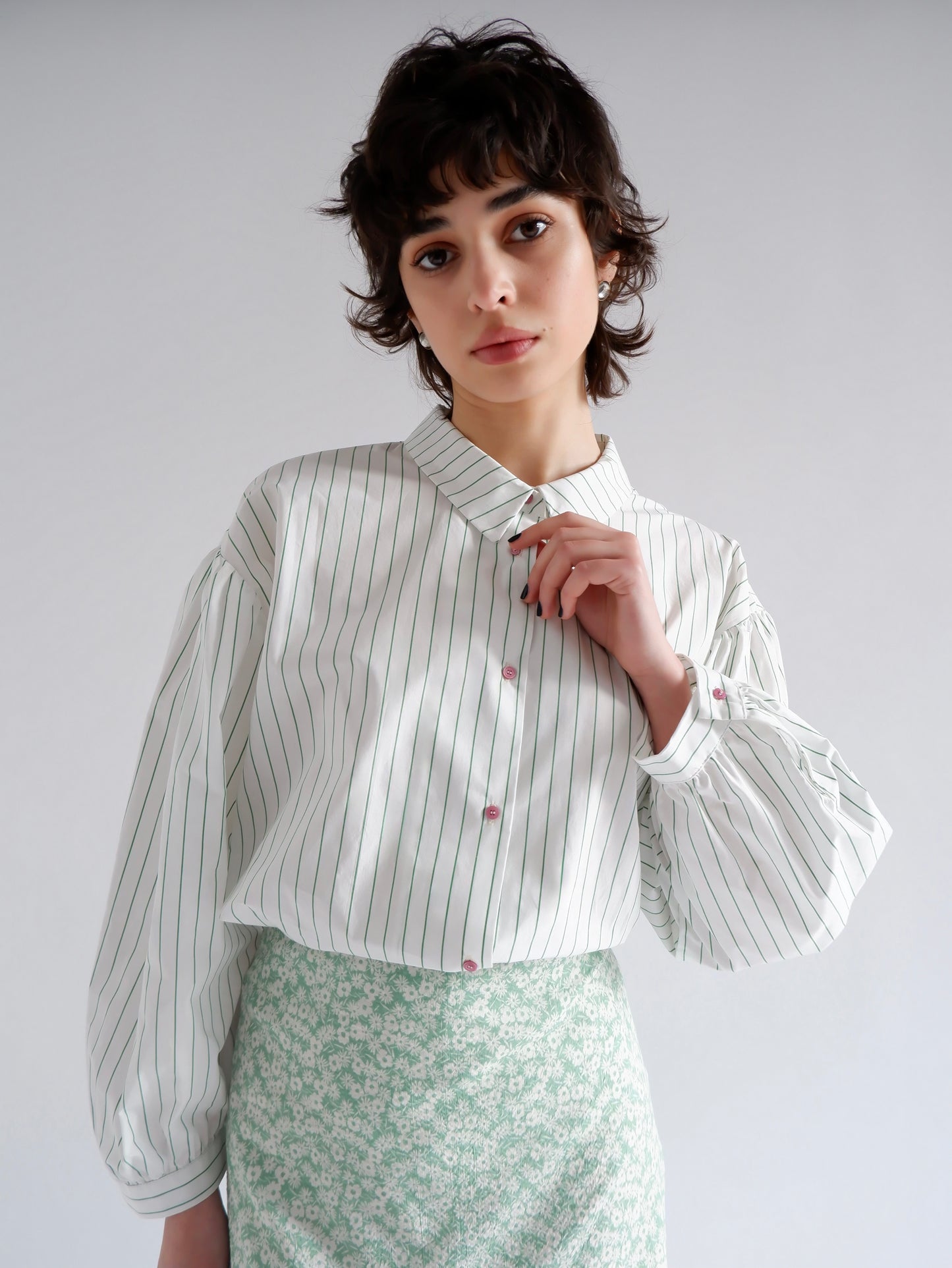EDITH GREEN STRIPES BLOUSE