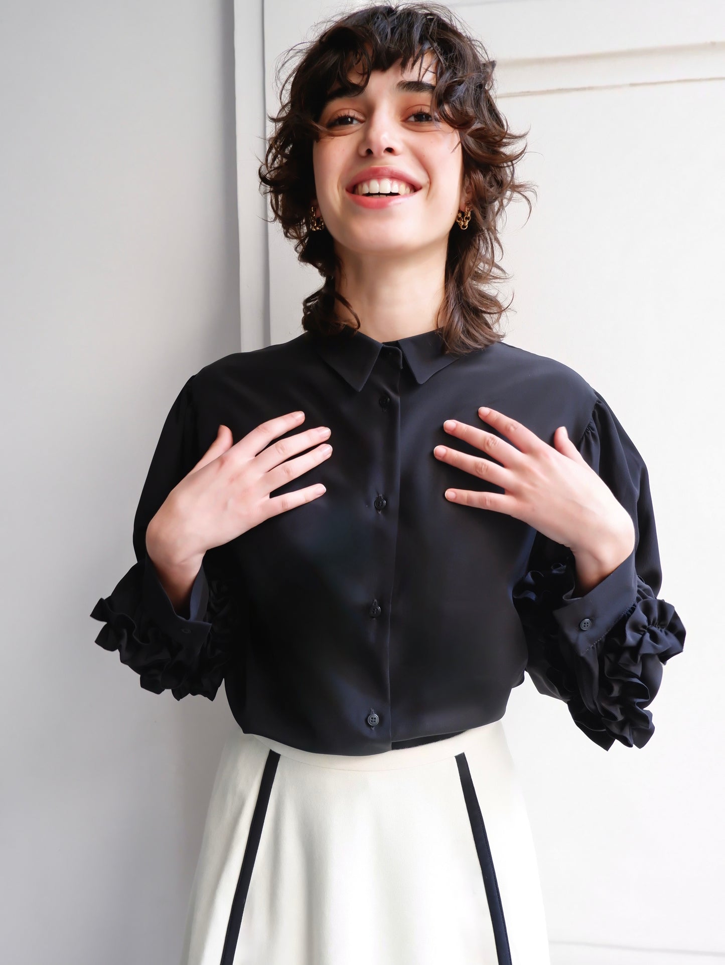 BLOUSE CHARLOTTE EN SOIE NOIRE