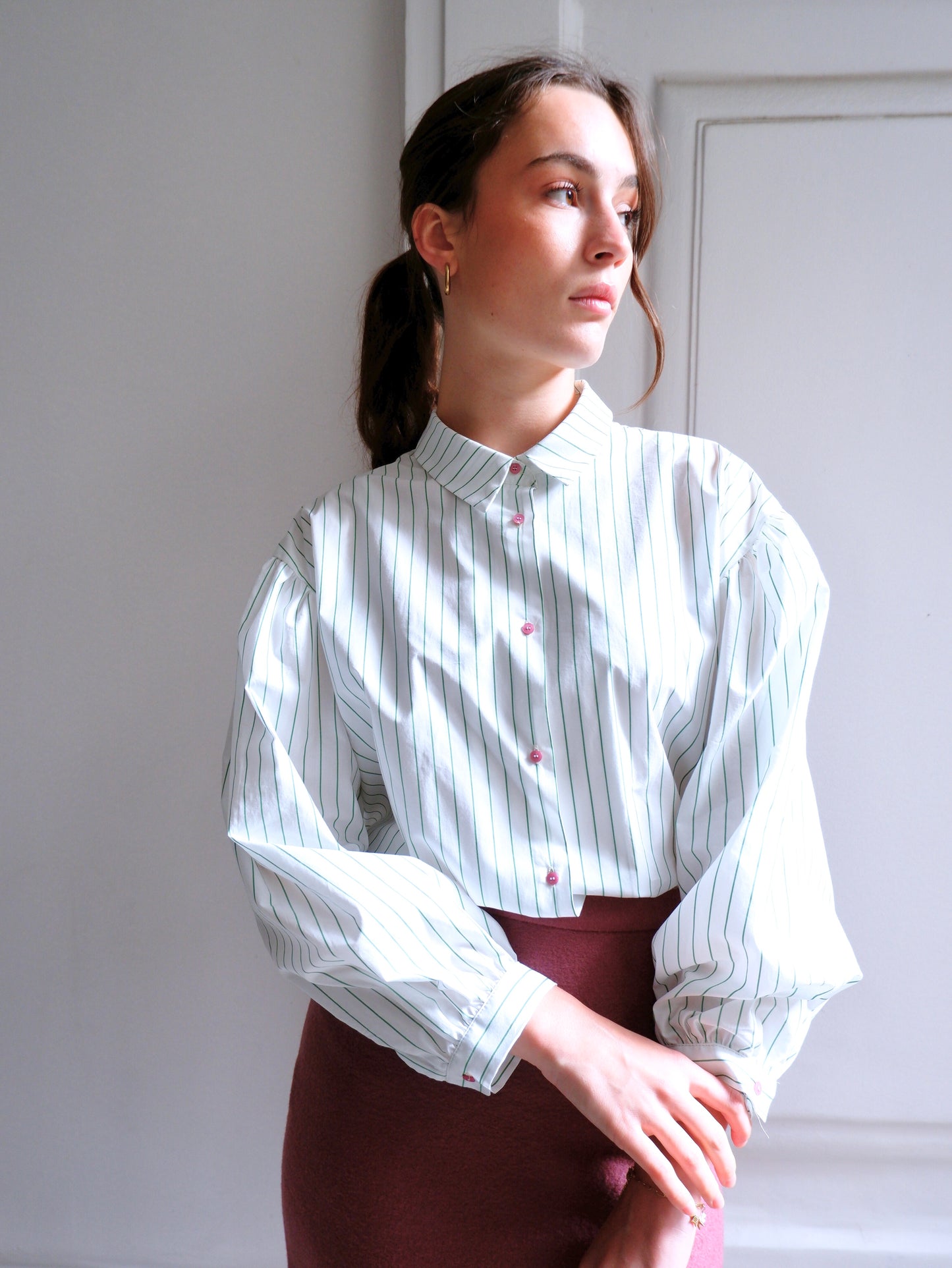 EDITH GREEN STRIPES BLOUSE